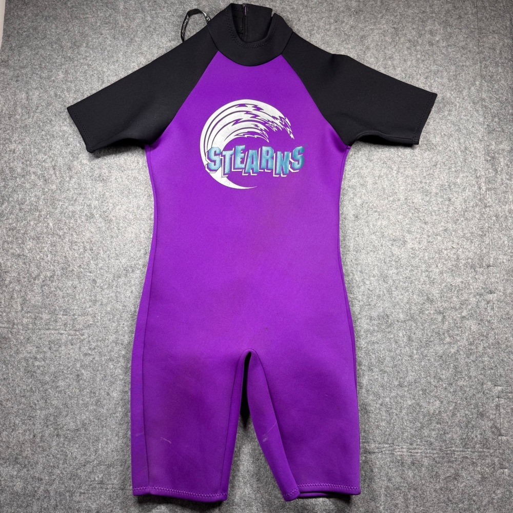 Stearns Kids Shorty Wetsuit Purple Black‎ Short Sleeve Back Zip Surfing Swimwear